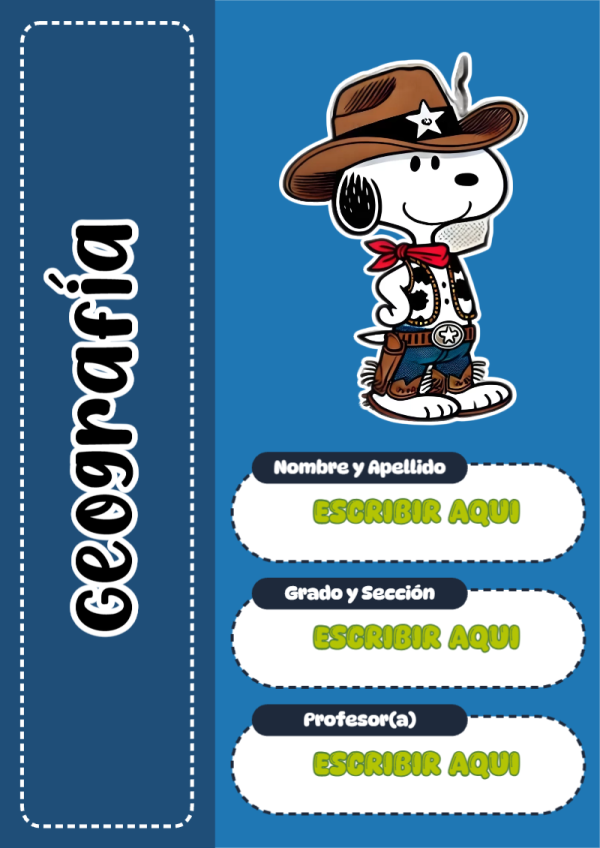 Portada de Snoopy de Geografía para cuaderno para primaria - disponible para descarga gratuita