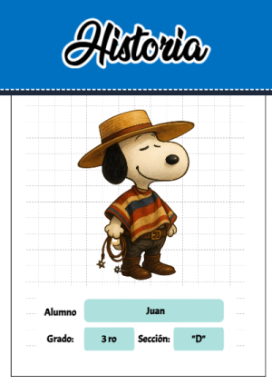 Portada de Snoopy de historia para cuaderno fácil de imprimir - diseño exclusivo y original