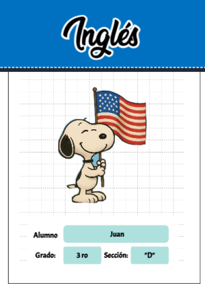 Portada de Snoopy de ingles para cuaderno ideal para niños - creación especial de Mini Canva