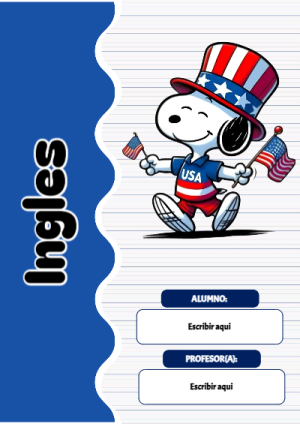 Portada de Snoopy de Ingles para cuaderno con diseño bonito - para el regreso a clases