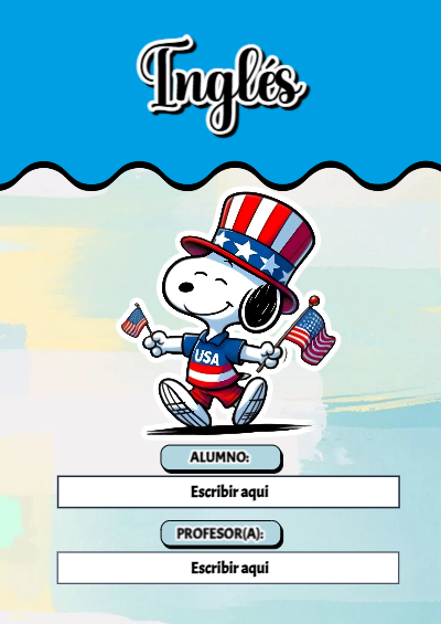 Portada de Snoopy de Inglés Editable para Imprimir Gratis
