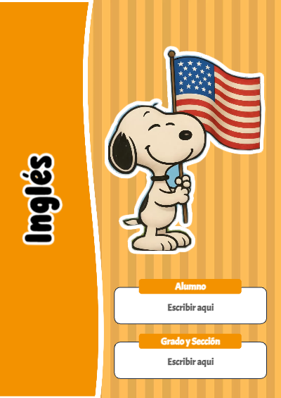 Portada de Snoopy de Inglés para cuaderno con diseño escolar - para el regreso a clases