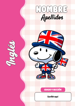 Portada de Snoopy de Inglés para cuaderno para estudiantes - diseño escolar moderno