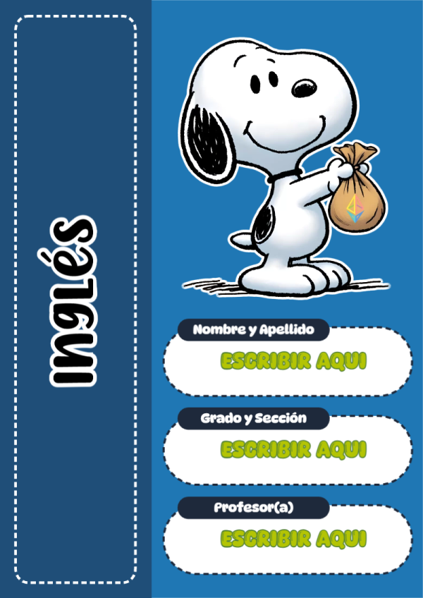 Portada de Snoopy de Inglés para cuaderno con estilo creativo - perfecto para organizar tus apuntes