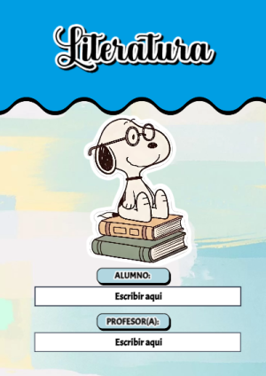 Portada de Snoopy de Literatura para cuaderno personalizada para imprimir - para el regreso a clases
