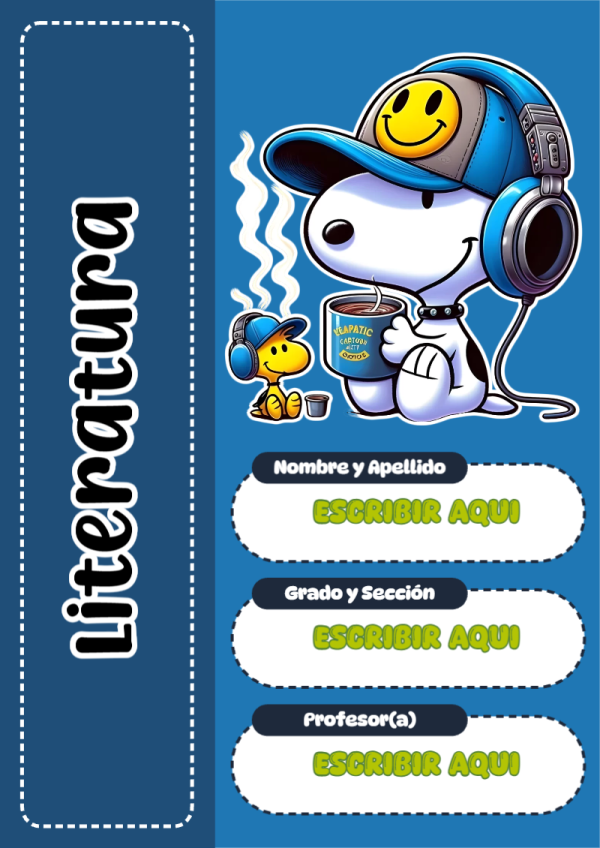 Portada de Snoopy de Literatura para cuaderno para clases - para el regreso a clases