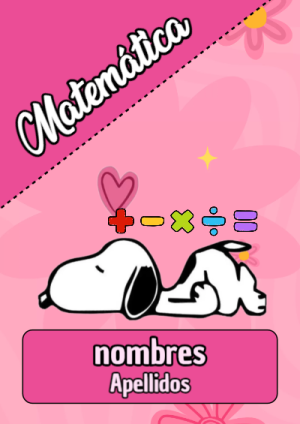 Portada de Snoopy de Matemática para cuaderno decorativa y bonita - creación especial de Mini Canva