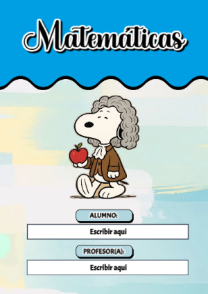 Portada de Snoopy de Matemáticas para cuaderno colorida y creativa - para el regreso a clases