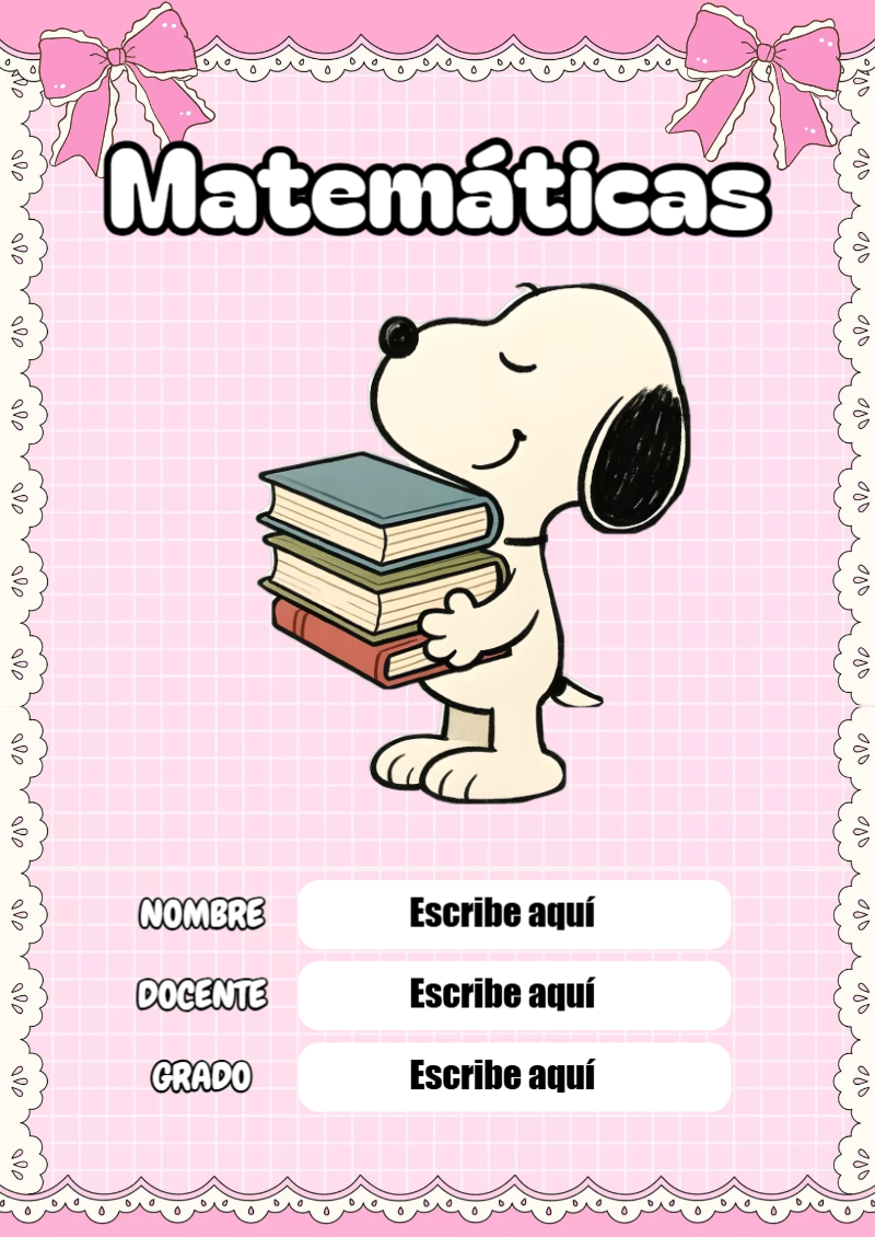 Portada de Snoopy de Matemáticas Editable para Imprimir Gratis
