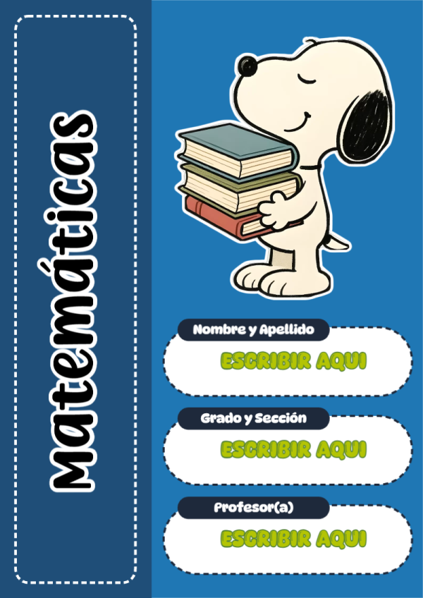 Portada de Snoopy de Matemáticas para cuaderno para primaria - versión premium para imprimir