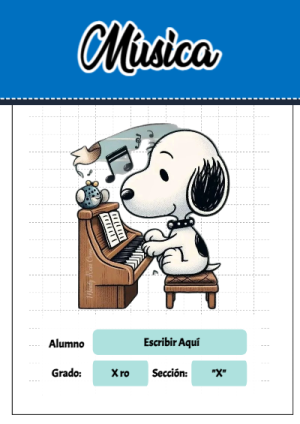 Portada de Snoopy de musica para cuaderno con estilo infantil - versión premium para imprimir