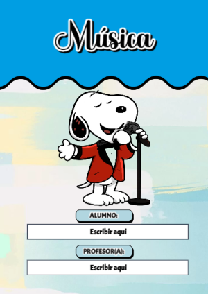 Portada de Snoopy de Música para cuaderno fácil de imprimir - ideal para cuadernos de espiral