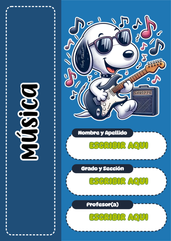 Portada de Snoopy de Música para cuaderno ideal para niños - tendencia educativa 2026