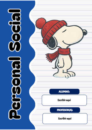 Portada de Snoopy de personal social para cuaderno para estudiantes - para el regreso a clases