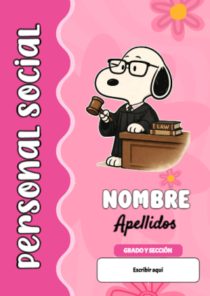 Portada de Snoopy de Personal Social para cuaderno lista para imprimir en A4 - diseño escolar moderno