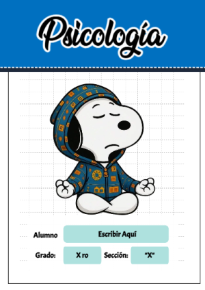 Portada de Snoopy de psicologia para cuaderno ideal para niños - creación especial de Mini Canva