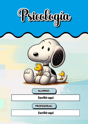 Portada de Snoopy de Psicología para cuaderno fácil de imprimir - con colores vivos y llamativos