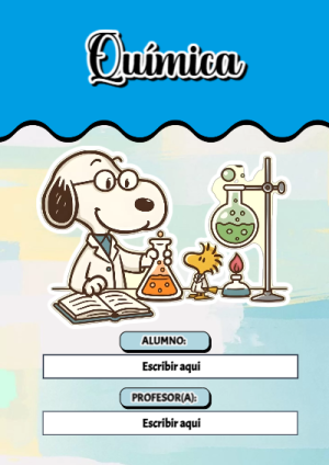 Portada de Snoopy de Química para cuaderno escolar para imprimir gratis - para personalizar tus materias