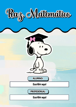 Portada de Snoopy de Raz. Matemático para cuaderno fácil de imprimir - con colores vivos y llamativos