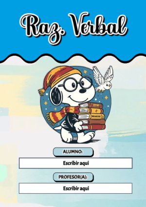 Portada de Snoopy de Raz. Verbal para cuaderno bonita para imprimir - tendencia educativa 2026