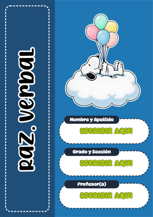 Portada de Snoopy de Raz. Verbal para cuaderno para estudiantes - diseño exclusivo y original
