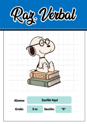 Portada de Snoopy de Razonamiento Verbal para cuaderno con estilo infantil - formato digital listo para usar