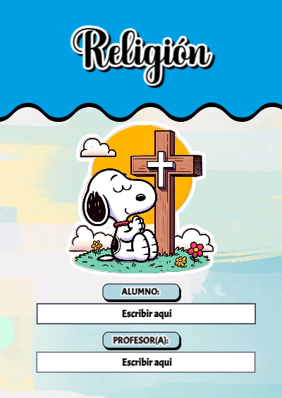 Portada de Snoopy de Religión Editable para Imprimir Gratis