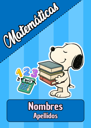 Portada de Snoopy de Snoopy de Snoopy de Matemáticas para cuaderno escolar creativa - creación especial de Mini Canva
