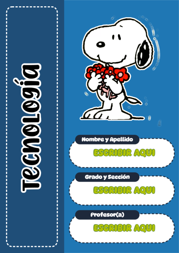 Portada de Snoopy de Tecnología para cuaderno con diseño escolar - ideal para el nuevo año escolar