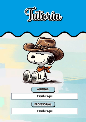 Portada de Snoopy de Tutoría para cuaderno colorida y creativa - para personalizar tus materias