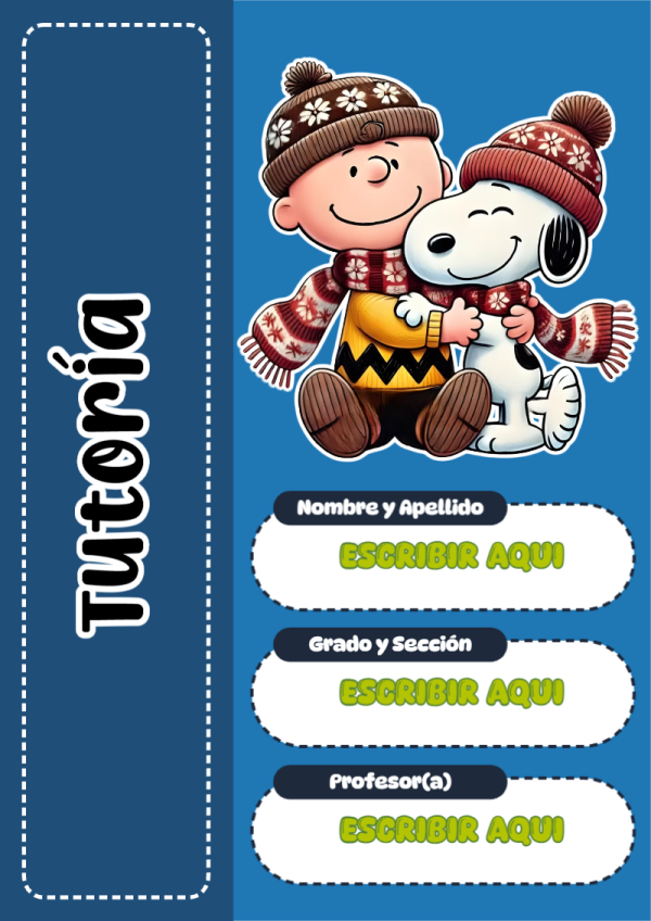Portada de Snoopy de Tutoría para cuaderno escolar para imprimir gratis - para el regreso a clases