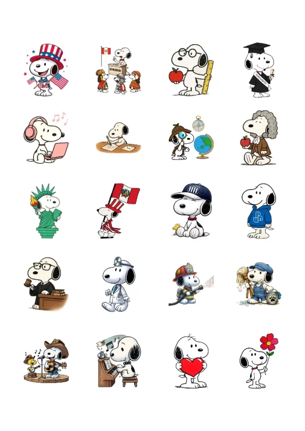 Stickers infantiles de Snoopy Editables para Imprimir Gratis (Diseño 5) bonitos para imprimir - con colores vivos y llamativos