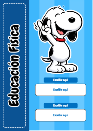 Portada de Snoopy - Educación Física para cuaderno en formato A4 - con colores vivos y llamativos