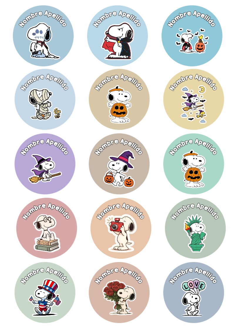 Etiquetas escolares de Snoopy Escolares bonitas para imprimir - disponible para descarga gratuita