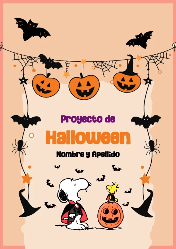 Portada de Snoopy Halloween para cuaderno para niños de primaria - diseño escolar moderno