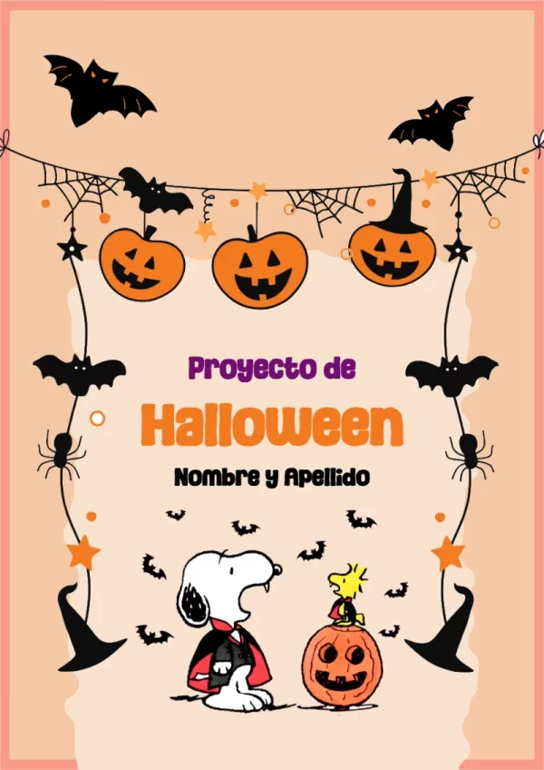 Portada de Snoopy Halloween para cuaderno para niños de primaria - con colores vivos y llamativos