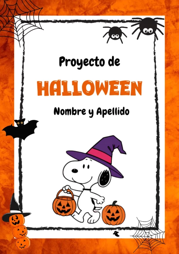 Portada de Snoopy Halloween para cuaderno personalizada para imprimir - diseño escolar moderno