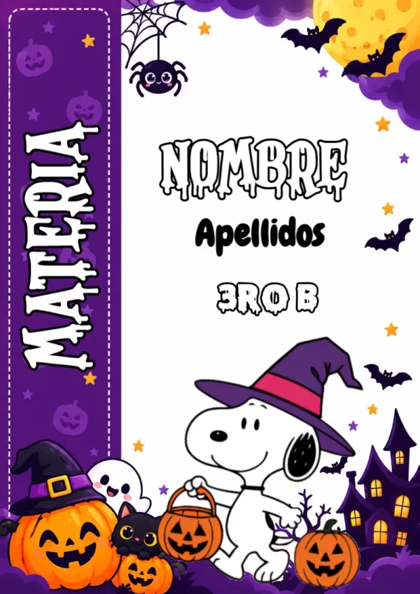 Portada de Snoopy Halloween para cuaderno con diseño bonito - versión premium para imprimir