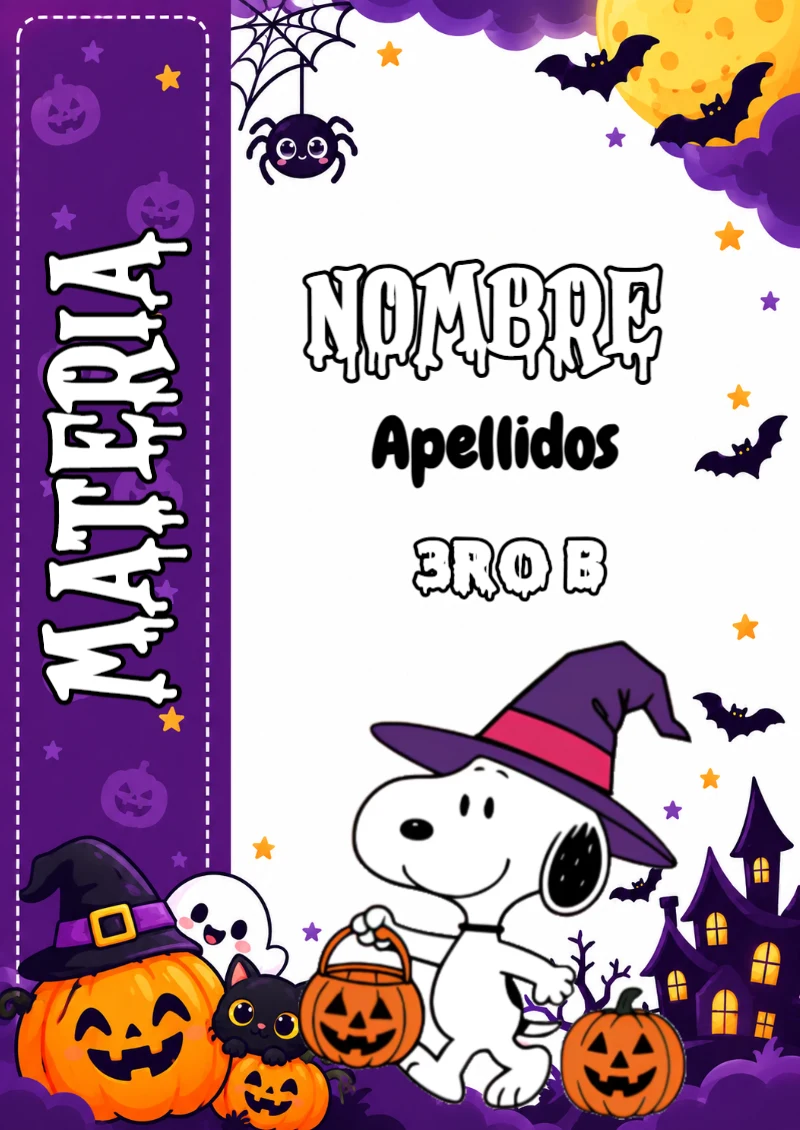 Portada de Snoopy Halloween Editable para Imprimir Gratis