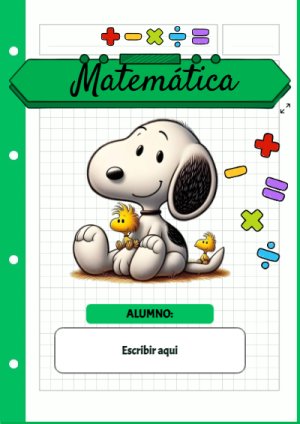 Portada de Snoopy - MATEMATICA para cuaderno personalizada para imprimir - para todas las edades y grados
