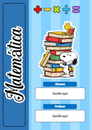 Portada de Snoopy - MATEMATICA para cuaderno escolar para imprimir gratis - versión premium para imprimir
