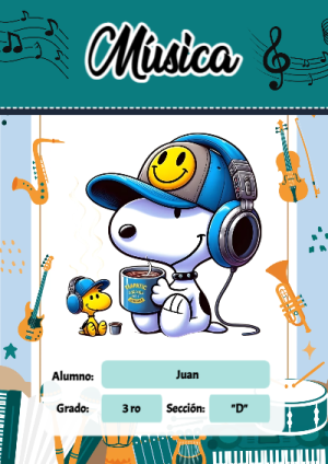 Portada de Snoopy - Musica para cuaderno para clases - creación especial de Mini Canva