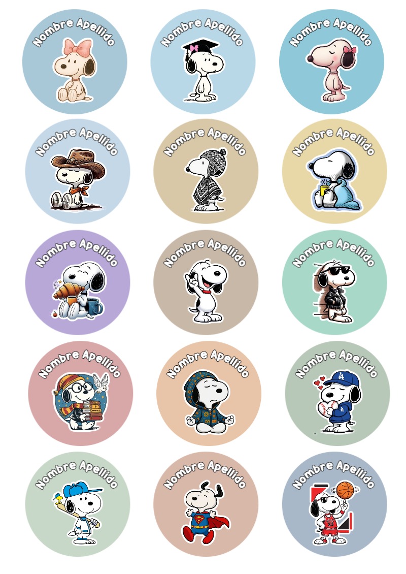 Etiquetas escolares de Snoopy bonitas para imprimir - para todas las edades y grados