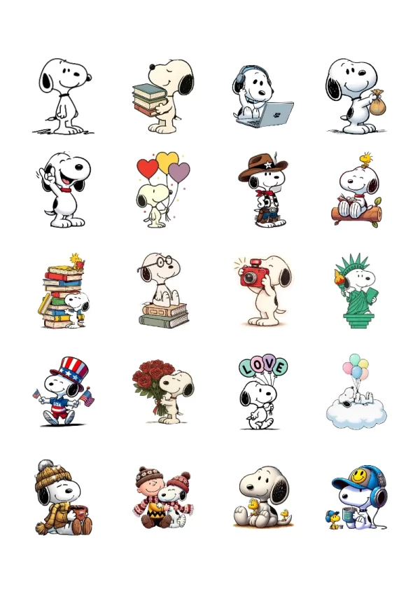 Stickers infantiles de Snoopy para Imprimir y Coleccionar Gratis (Diseño 1) bonitos para imprimir - perfecto para organizar tus apuntes