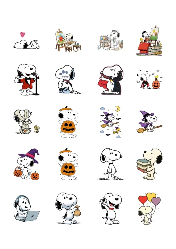 Stickers infantiles de Snoopy para Imprimir y Coleccionar Gratis (Diseño 6) bonitos para imprimir - formato digital listo para usar