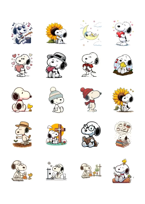 Stickers de Snoopy para Imprimir y Recortar Gratis (Diseño 2) para cuadernos y útiles - creación especial de Mini Canva