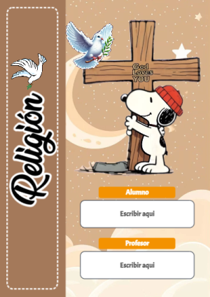 Portada de Snoopy - religion para cuaderno para estudiantes - perfecto para organizar tus apuntes