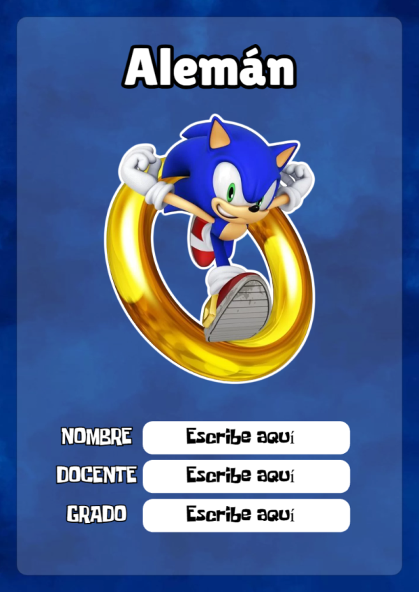 Portada de Sonic de Alemán para cuaderno para clases - disponible para descarga gratuita