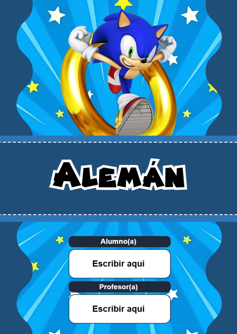 Portada de Sonic de Alemán Editable para Imprimir Gratis
