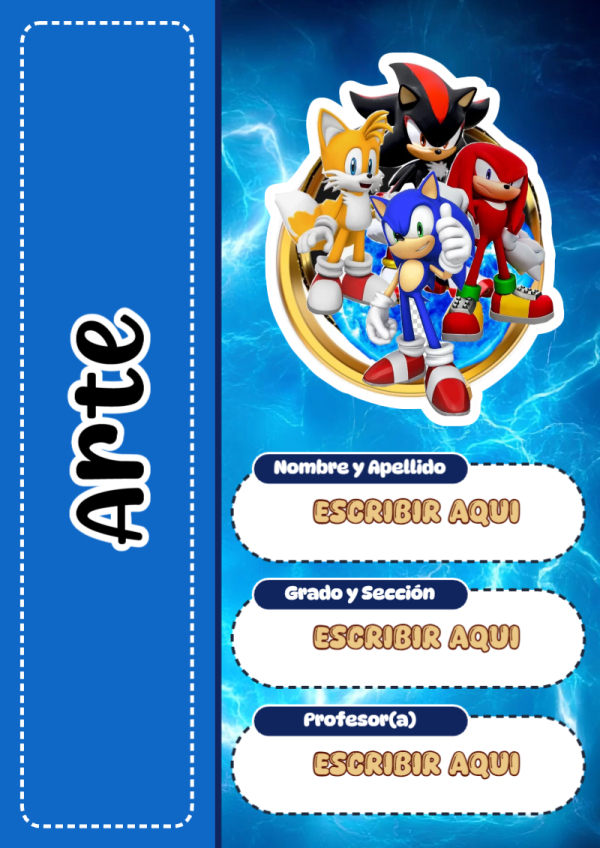 Portada de Sonic de Arte para cuaderno con estilo creativo - tendencia educativa 2026